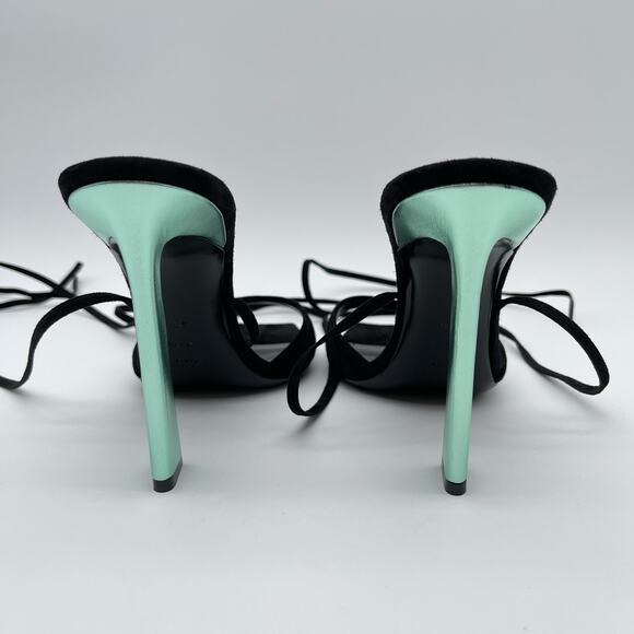 SAINT LAURENT | Vitti Sandal in Nero & Hope Green Black Suede 40 / 10 - Picture 5 of 13